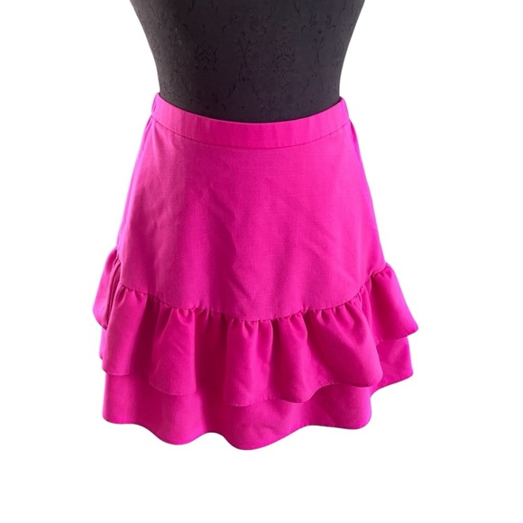 J Crew Bright Pink Tiered Ruffled Wool Mini Skirt Size 2 - Picture 7 of 7